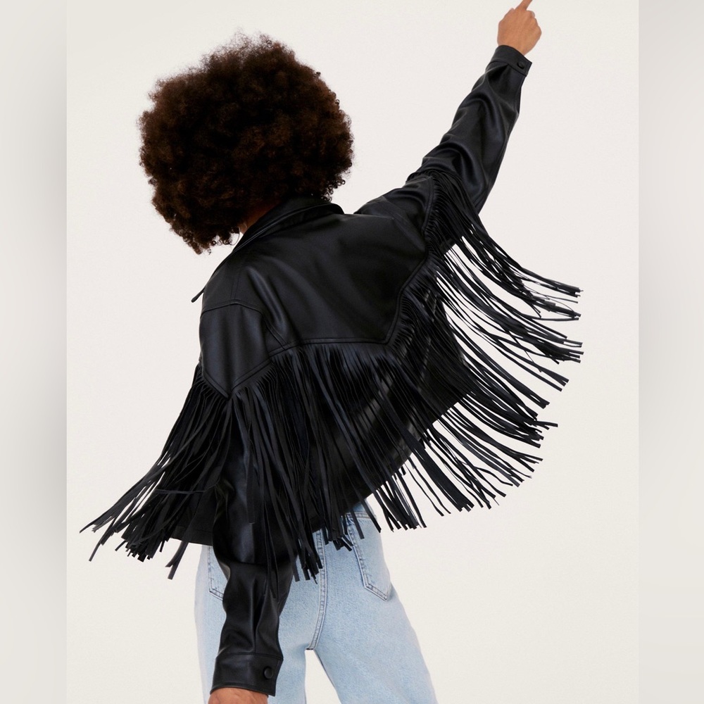 Vintage Black Fringe Leather Jacket